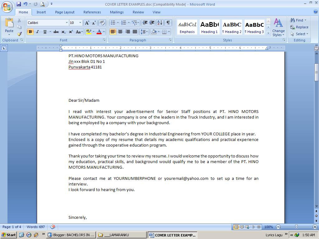 Email job cover letter attached